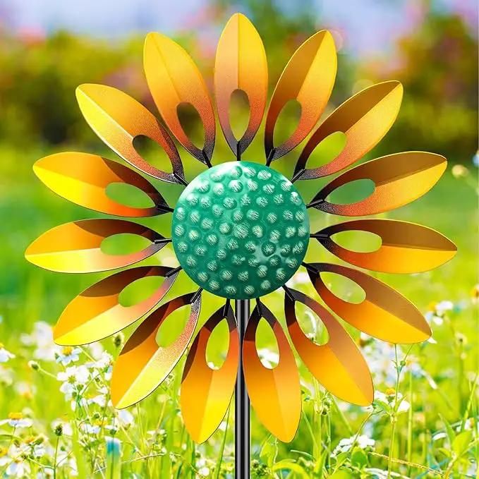 Sunflower Standing Wind Sculpture, Outdoor Wind Spinner with Stake, Metal Windmill for Garden, Lawn Yard Art Decorations (1pcs-Yellow) by GreenHaven Gardens