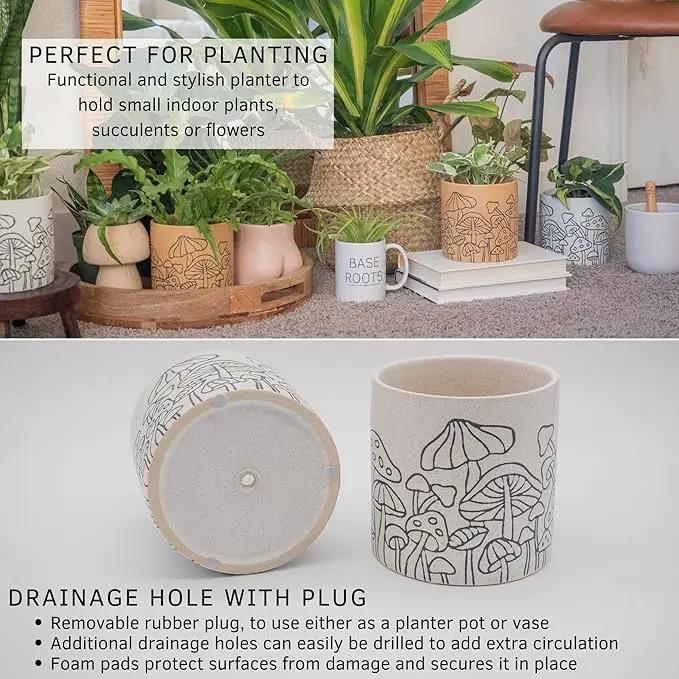 BASE ROOTS Mushroom Planter, Speckled White, Indoor/Outdoor, Holds Small Plants