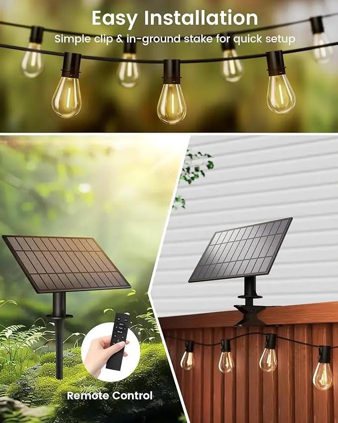 Torkase 50FT Solar Patio Lights Outdoor 15+1 Shatterproof LED Bulbs USB Rechargeable Waterproof Remote Control for Garden Porch Deck Camping by GreenHaven Gardens