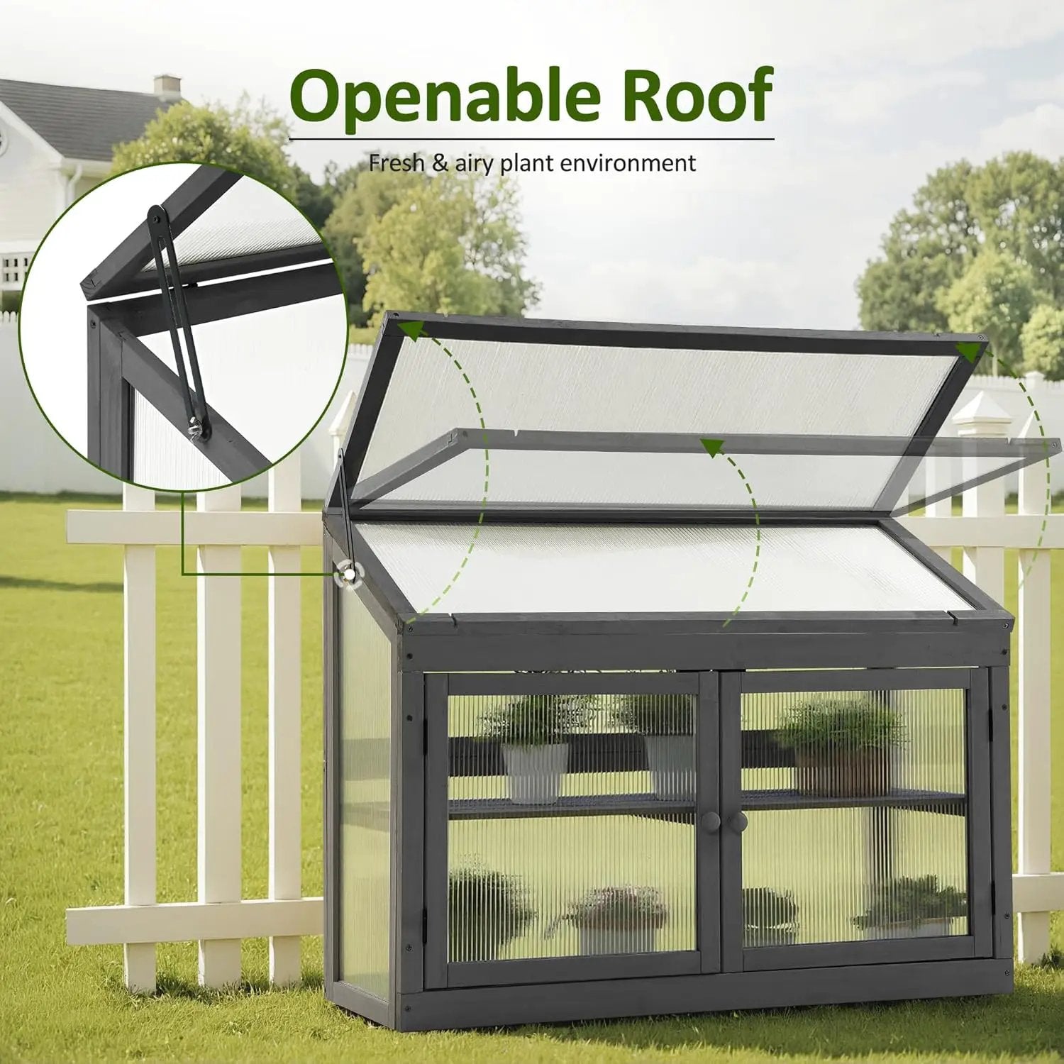 MCombo 2-Tier Wooden Cold Frame Garden Greenhouse Raised Flower Planter Shelf Bed Protection 6057-0160 (Dark Grey) by GreenHaven Gardens