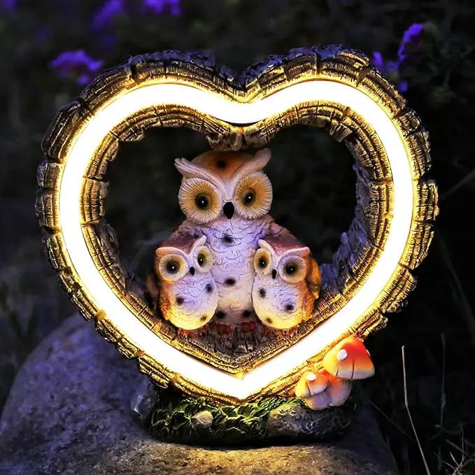 Solar Owl Garden Statue, Outdoor Waterproof Handmade Resin Statue,Garden Sculpture with Solar LED Lights, Warm Owl Statue Decoration, Suitable for Roads, Yards, lawns (Warm Owl Family) by GreenHaven Gardens