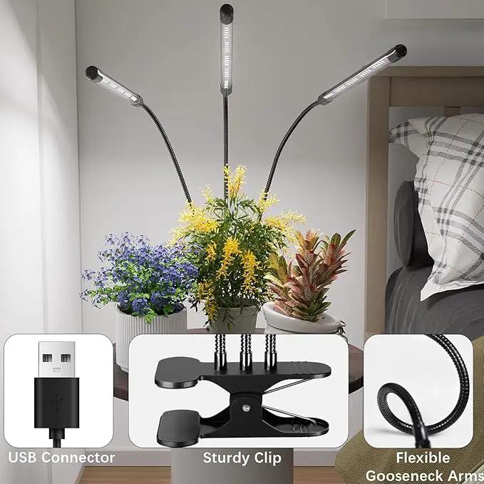 Super Bright Plant Grow Light Clip-on, 6000K Full Spectrum Gooseneck Growing Lamp with White Red Blue LEDs for Indoor Plants, Dimmable, Auto On/Off Timer 4/8/12Hrs, Independent Control Light Bars by GreenHaven Gardens
