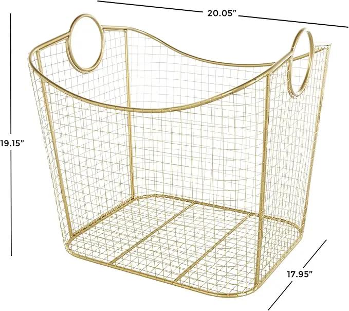 Deco 79 Metal Decorative and Functional Storage Basket Deep Basket Organizer with Round Handles, Basket for Storage 20" x 18" x 19", Gold by GreenHaven Gardens