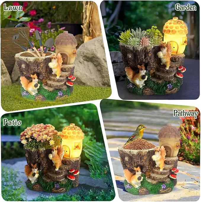 Solar Garden Statue Squirrel Decor,Flower Pots Planters Pots for Succulent,Outdoor Garden Sculpture for Patio Balcony Yard Lawn Decor,Unique Gift for Dad Mom Grandma by GreenHaven Gardens