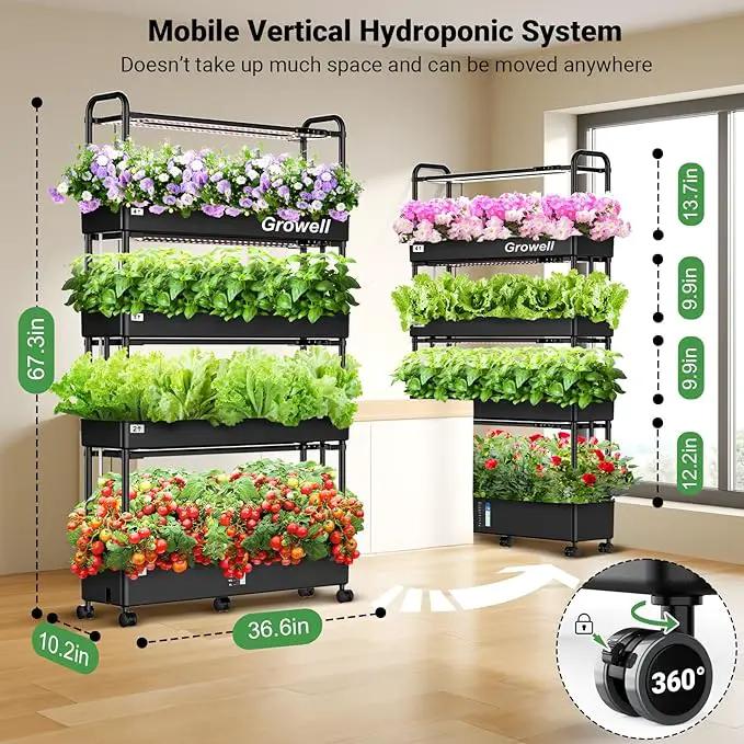 Growell Large Hydroponics Growing System Kit, 120 Pods Vertical Hydroponic Garden with 2 Light Modes Grow Light, Auto Circulating Water System, 48L Indoor Gardening System for Herb Vegetable Fruit by GreenHaven Gardens