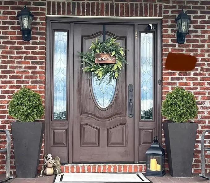 THE BLOOM TIMES 2ft Faux Boxwood Plants Outdoor Set of 2, Topiary Balls Artificial Outside Trees, 24" UV Resistant Fake Greenery Bushes & Shrubs for Front Porch Planter by GreenHaven Gardens