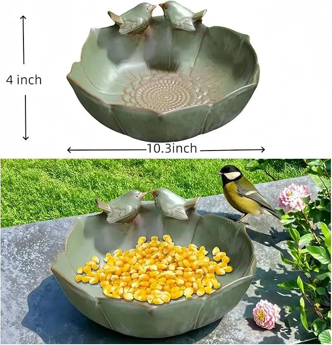 Bird Bath for Outside on Ground, 10 in Ceramic Birds Bath Bowl, Handmade Ground Bird Feeders and birdbath for Outdoors for Outdoors, Garden, Tabletop, Balcony and Lawn (Big - deep) by GreenHaven Gardens