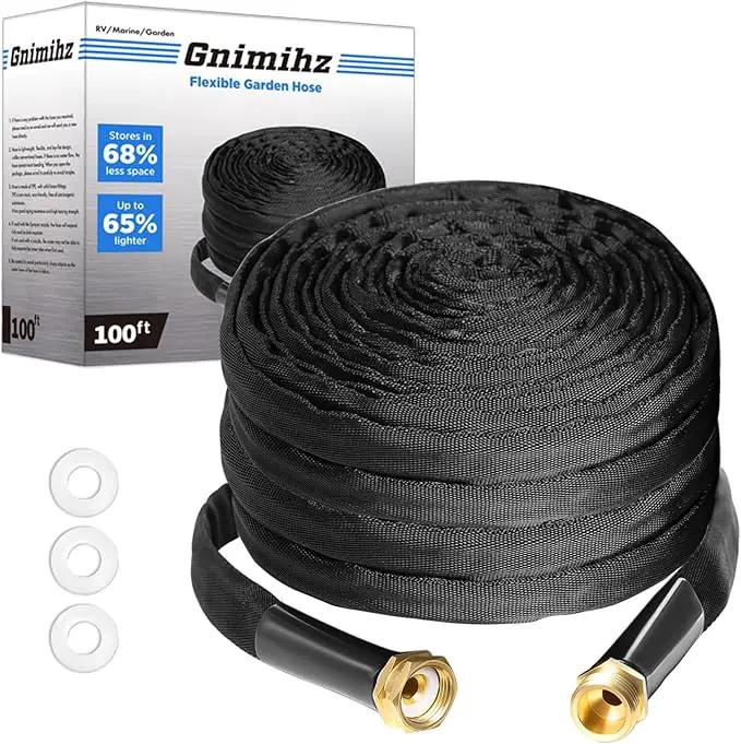 Garden Hose 100ft, Made of TPE(Not PVC), Ultra-Light & Flexible Water Hose with Solid Brass Fittings, Non-Shrinking, Easy to Storage, Drinking Water Safe Material, All-weather, Black, Newbox by GreenHaven Gardens