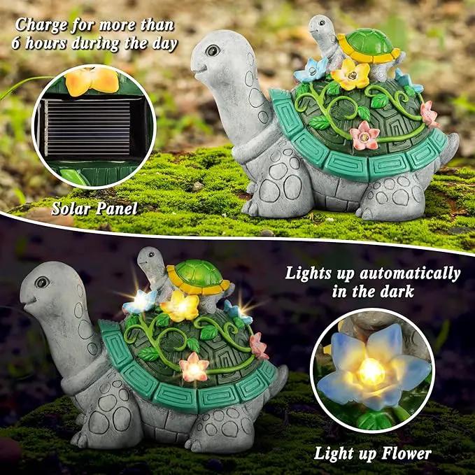 LESES Garden Statues, Turtle Solar Statue Garden Decor Clearance, Cute Turtle Figurines with Baby & 7 LED Solar Lights Lawn Decorations for Patio Yard Gifts for Mom Grandma Housewarming by GreenHaven Gardens