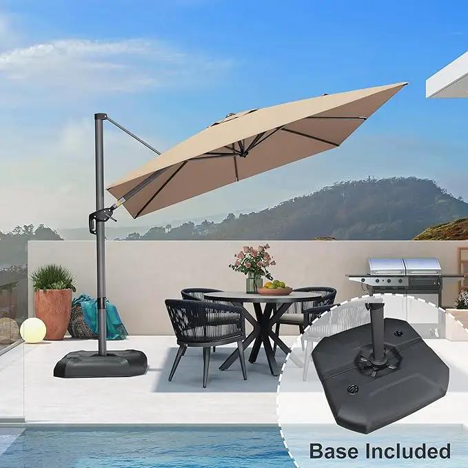 PURPLE LEAF 9 Feet Square Cantilever Umbrella Patio Umbrella with Base Outdoor Umbrella Aluminum Offsetwith 360-degree Rotation for Garden Deck Pool Patio Taupe by GreenHaven Gardens