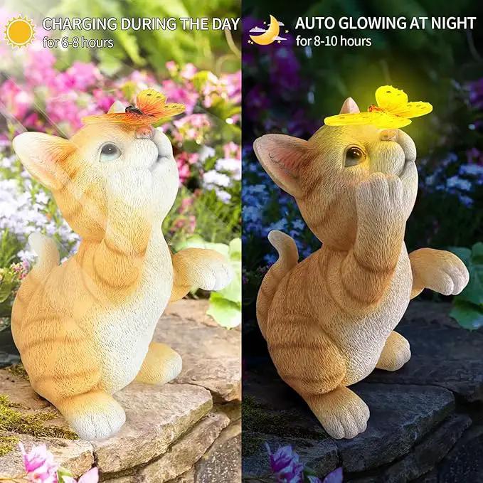 Solar Garden Statue Cat Figurine,Resin Cat Statue Playing Butterfly,Outdoor Decoration for Patio,Balcony,Yard, Lawn-Unique Housewarming Gift for Garden Mom Grandma by GreenHaven Gardens