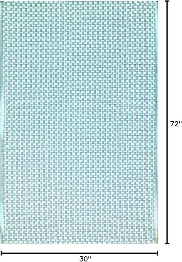 Mad Mats Geometric Outdoor Rug, Reversible Plastic Mat (6' x 9', Basket Weave - Sand/Aqua) by GreenHaven Gardens