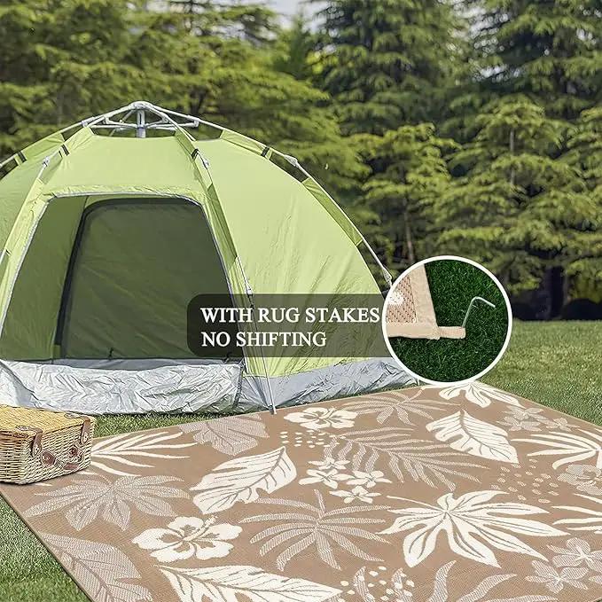 Pauwer Waterproof Outdoor Rug 8x10, Reversible Plastic Straw Patio Camping Rug, Indoor Outdoor RV Mat Carpet for Deck, Camper, Porch, Balcony, Backyard, Picnic, Floral Brown by GreenHaven Gardens