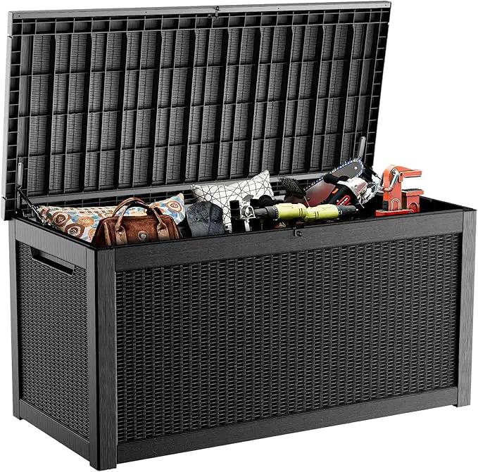 320 Gallon Deck Box Waterproof, UV Resistant Resin Outdoor Storage Box with Hydraulic Rod, Lockable Design and Enhanced Durability for Patio, Garden, and Poolside Use by GreenHaven Gardens