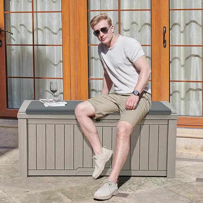 YITAHOME 120 Gallon Outdoor Storage Deck Box with Cushion, Large Resin Patio Storage for Outdoor Pillows, Garden Tools and Pool-Supplies, Waterproof, Lockable (Taupe) by GreenHaven Gardens