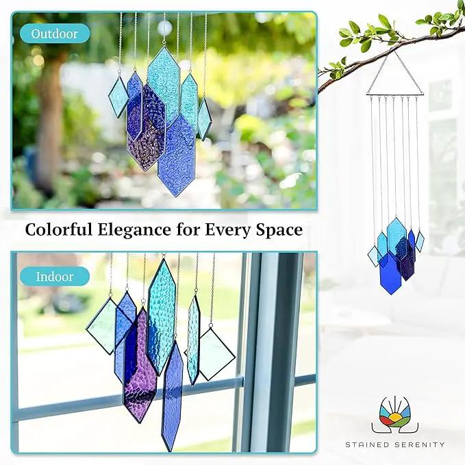 Stained Glass Window Hanging Sun Catchers Indoor Window Decor Azure Dream Stained Glass Panels Handcrafted Preassembled Vivid Real Stain Glass Art Reconfigurable by GreenHaven Gardens