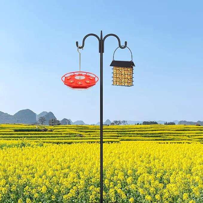 FEED GARDEN Adjustable Double Shepherds Hook for Outdoor with 5 Prong Base 108 Inch Heavy Duty Two Sided Bird Feeder Pole for Hanging Plant Baskets, Solar Light Lanterns, Wind Chimes by GreenHaven Gardens
