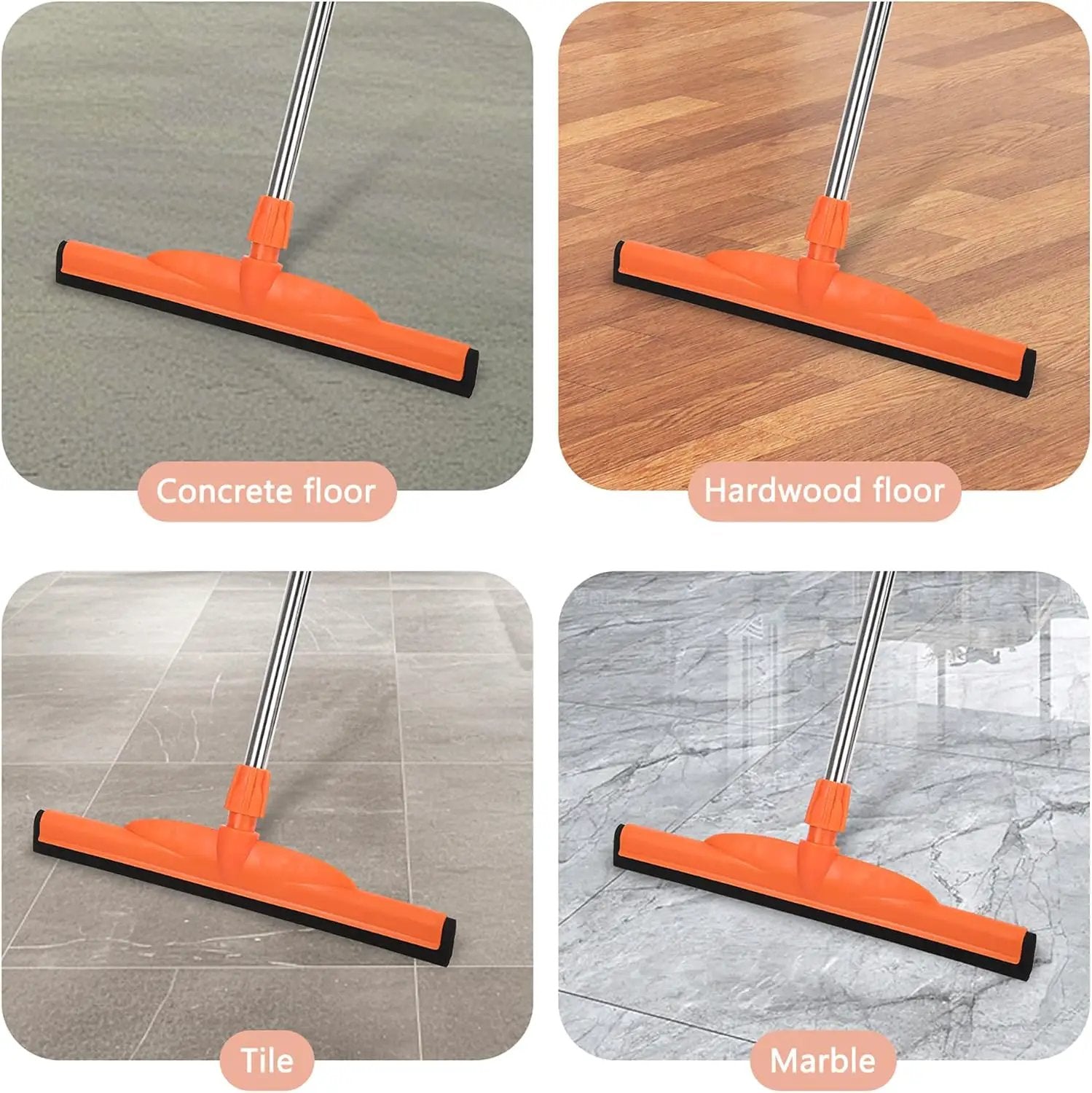 Floor Squeegee Scrubber, 17'' Heavy Duty Household Broom EVA Foam Blade Rubber Wiper Squeegee for Concrete Floor Garage Shower Bathroom Tile Scrubber 60'' Long Handle Multifunction Magic Broom(Orange) by GreenHaven Gardens