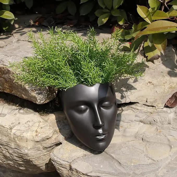 Face Vase,Ceramic Female Form Vase,Modern Sculpture Planter Pot,Human Face Dried Flower Shaped Vase,Wall Hanging Plant Pot for Home Decor Centerpieces, Office or Outdoor Hanging Decor by GreenHaven Gardens