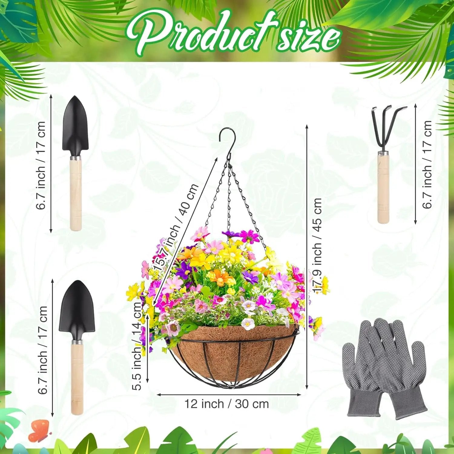 LemonRoad 3 Pack 12 Inch Hanging Baskets for Plants Outdoor Indoor, Metal Hanging Planters with Coconut Fiber Liner Chains and Ceiling Hooks Garden Tools Set for Garden House Patio Decor by GreenHaven Gardens