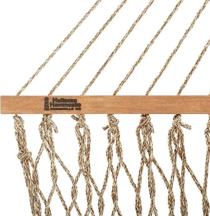 Hatteras Hammocks Deluxe Antique Brown Oatmeal Heirloom Tweed DuraCord Rope Hammock – 13 ft. x 60 in., 2-Person, 450 lb Capacity, Cumaru Spreader Bar, Zinc-Plated Hardware – Handcrafted in The USA by GreenHaven Gardens