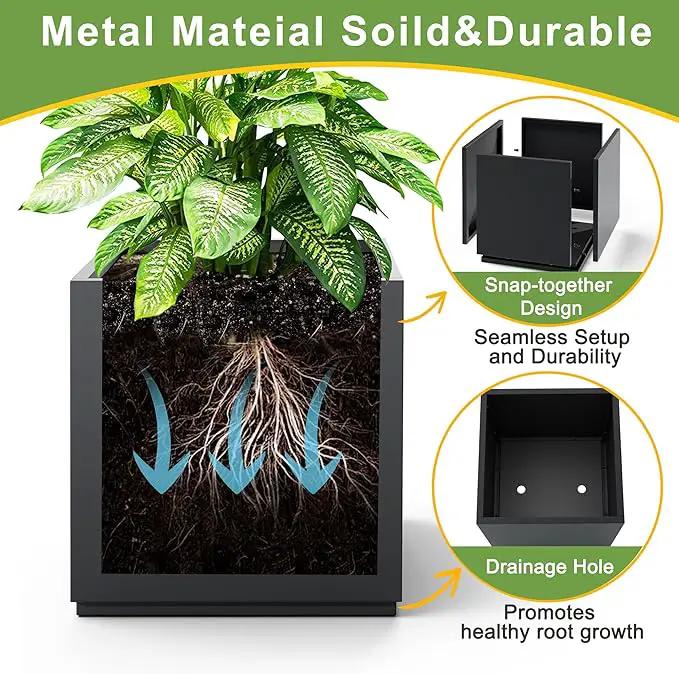 FENCY Large Square Planter 17" L x 17" W x 18" H, Planters for Outdoor Plants, Large Outdoor Planters for Porch Patio, Black Square Planter with Drainage Hole, All-Weather Use Cube Planter by GreenHaven Gardens