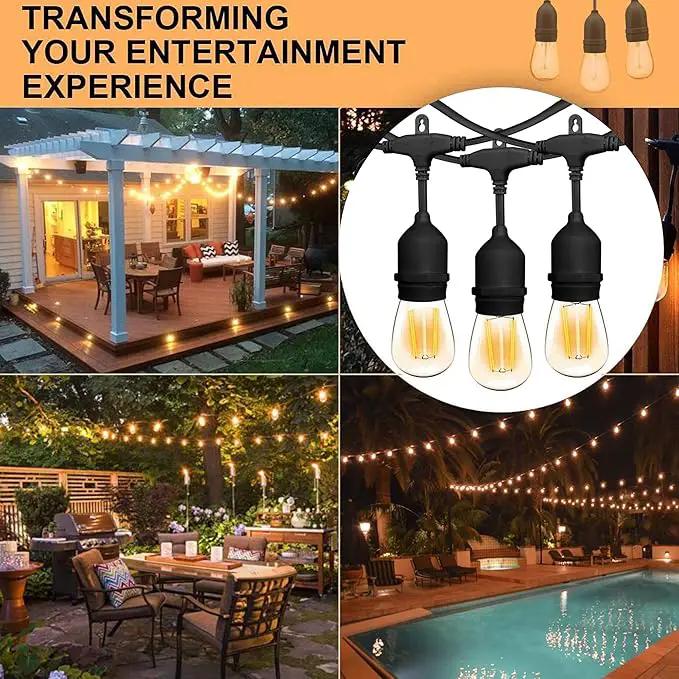 Banord Outdoor String Lights Commercial Grade 96ft Waterproof with 30 S14 Shatterproof Dimmable LED Bulbs, Heavy Duty Hanging Lights for Patio Garden Backyard Decoration, 2W 2x48ft Strands by GreenHaven Gardens