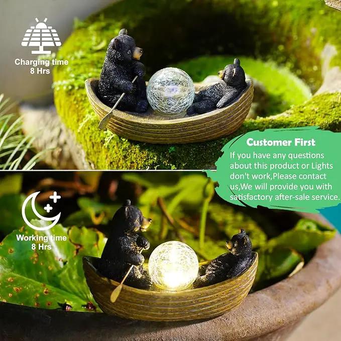 Solar Bears Boating Statues with Cracked Glass LED Lights – Funny Resin Bear Decor Garden Decorations for Patio,Balcony,Yard,Birthday Gifts for Women Mom by GreenHaven Gardens