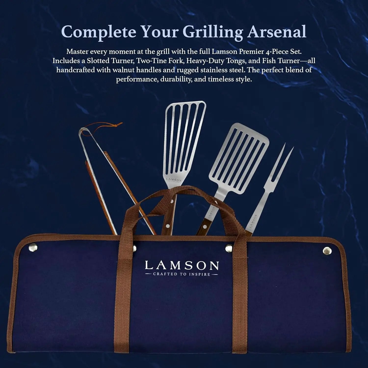 Lamson Premier 20" Walnut 4-Piece Deluxe BBQ Set by GreenHaven Gardens