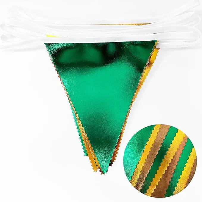 Green Gold Brown Metallic Fabric Triangle Pennant Banner Flag Bunting Garland for Football Jungle Safari Wild Woodland Birthday Baby Shower Wedding Bachelorette Graduations Party Decorations Supplies by GreenHaven Gardens