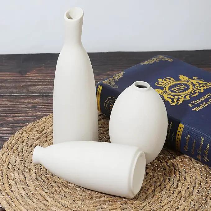 Ceramic Vase Set of 3, Small Flower Vase for Home Decor, Decorative Vases for Pampas Grass & Dried Flowers, Living Room, Bedroom, Bathroom, Shelf Centerpiece Table Decorations by GreenHaven Gardens