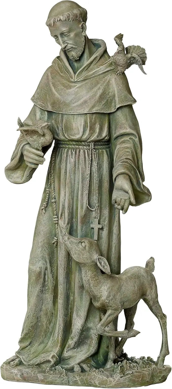 Joseph's Studio by Roman, 36.5" H St. Francis with a Fawn Garden Statue, Religious Outdoor Decor by GreenHaven Gardens