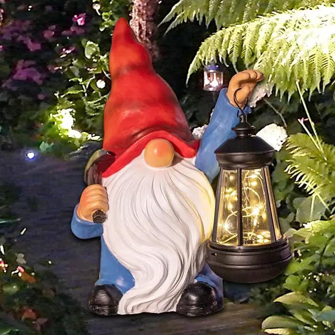 Garden Gnome Statue Solar Light Outdoor Decorations Figurine with Lantern Led Shovel Sculpture Lawn Patio Yard Porch Outside Christmas Housewarming Gifts for Women Mother's Day Grandma by GreenHaven Gardens
