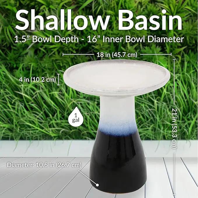 Sunnydaze 21" H Ceramic Bird Bath for Outside - Hand-Painted Outdoor Bird Bath Bowl, UV/Frost-Resistant Finish - Twilight - Classic Pedestal by GreenHaven Gardens