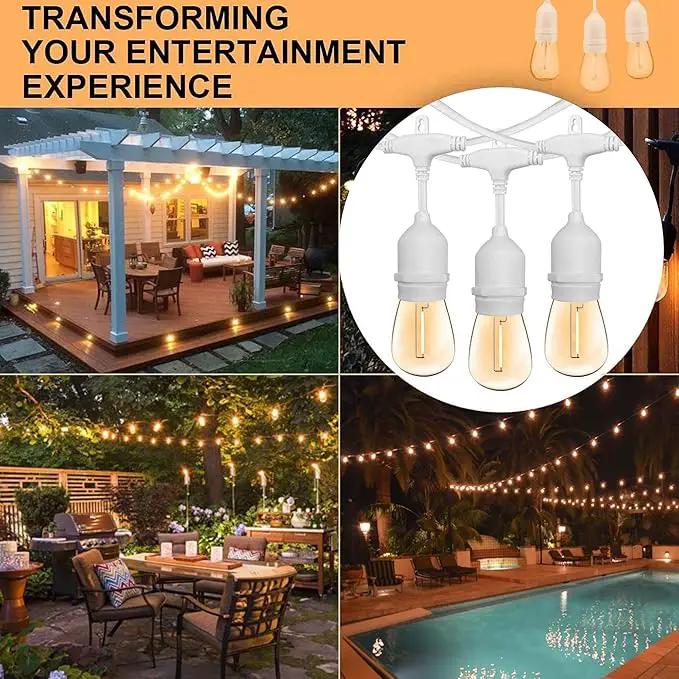 Banord White Outdoor String Lights, Commercial Grade Patio Lights with 30 1W S14 Dimmable Shatterproof LED Bulbs, Heavy Duty Hanging Lights for Outdoor, Waterproof String Lights 96ft (2x48ft) by GreenHaven Gardens