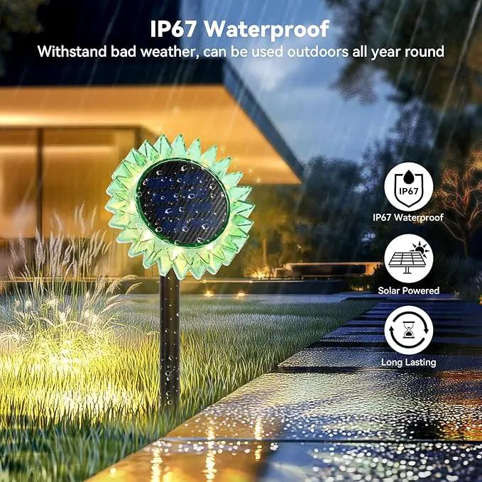 Outdoor Solar Lights, 2 Pack Led Solar Sunflower Lights, Stake/Wall 2-in-1 Waterproof Solar Garden Lights for Yard, Landscape, Fence, Patio, Driveway, Pathway, Backyard Decoration (Warm White) by GreenHaven Gardens
