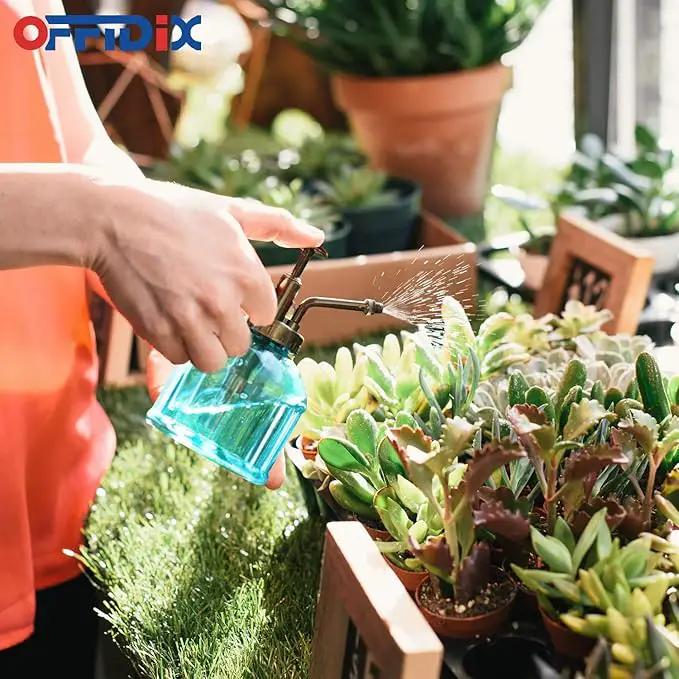 OFFIDIX Glass Spray Bottle,Flower Mister Watering Can Pot 6.3" Tall Spritzer Bronze Plastic Top Pump One Hand Watering Can Indoor Plant Mister Spray Bottle for Garden, Plants, Cleaning by GreenHaven Gardens