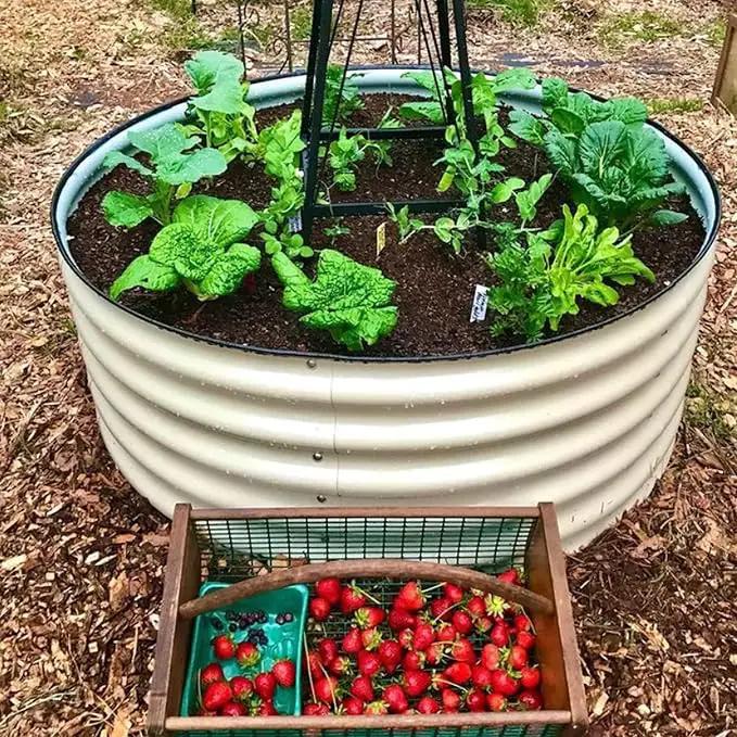 Round Raised Garden Bed Kit, 3.5x3.5x1.4Ft Outdoor Zinc-Aluminum-Magnesium Metal Flower Beds Stainless Steel Patio Ground Planter for Planting Vegetables (Ivory) by GreenHaven Gardens