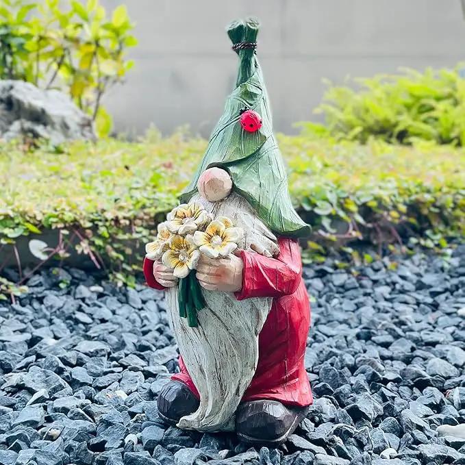 Garden Gnome Statue Outdoor Decor, Solar Garden Gnome Figurine Light, Resin Garden Statues Sculpture for Patio Yard Lawn Outdoor Garden Decorations by GreenHaven Gardens