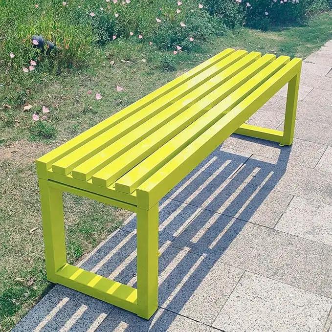 Weatherproof Metal Dining Bench, Outdoor Bench Backless Patio Bench 2-Person Farmhouse Bench Garden Bench for Kitchen, Living Room, Entryway(Yellow,40in) by GreenHaven Gardens