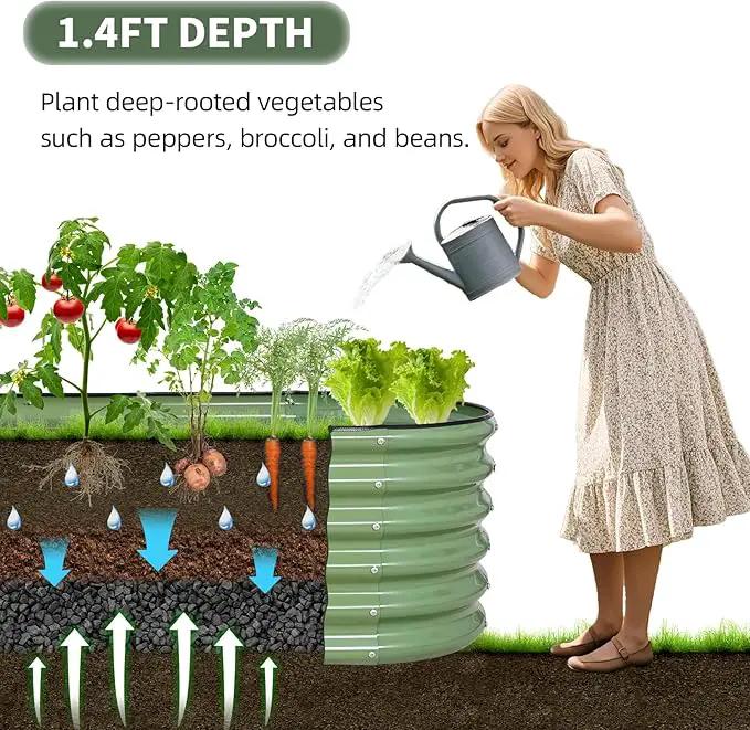 1MORE Galvanized Raised Garden Bed- Planter Garden Boxes Outdoor, Raised Beds for Gardening, 4x2x1.4ft Metal Garden Bed Kit for Vegetables Flower, Planter Raised Bed with Protective Tape & Tools.Green by GreenHaven Gardens
