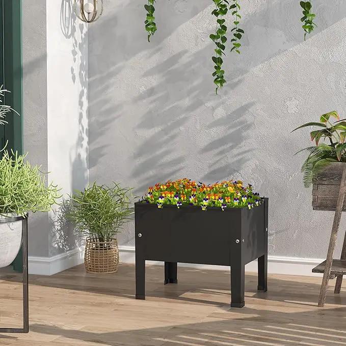aboxoo 14 inch Black Planter Raised Beds with Legs Outdoor Small Metal Planter Box Elevated Garden Bed for Vegetables Flower Herb Patio by GreenHaven Gardens