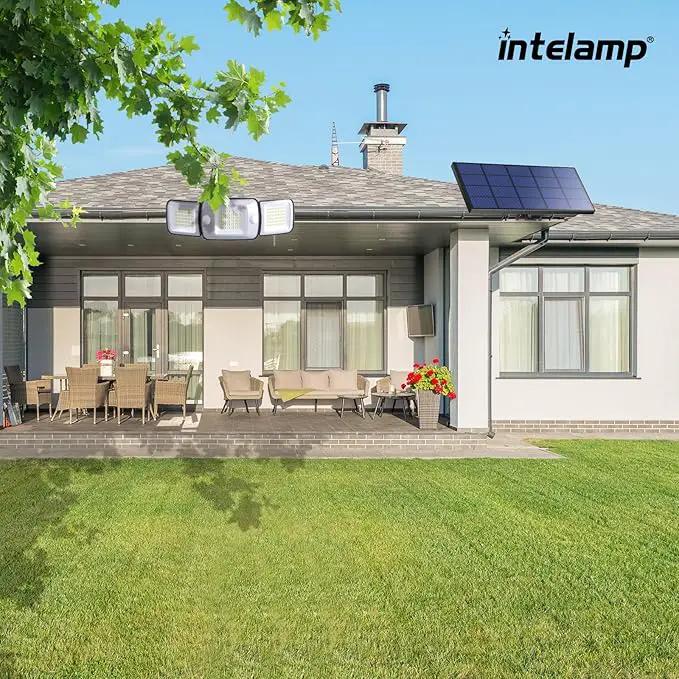 intelamp Solar Flood Lights Outdoor Waterproof, 2 Pack 6000mAh 1200LM Solar Powered Dual Motion Sensor LED Lighting Dusk to Dawn Security Floodlight Exterior with Remote 9.8ft Cable for Garden House by GreenHaven Gardens