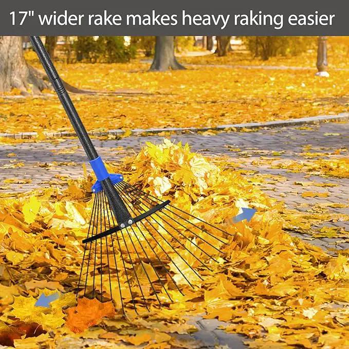 Rake for Leaves, 5ft Adjustable Metal Garden Leaf Rake with Expandable Head 7-16", Small Cllapsible Rakes for Lawns Gardening Camping Heavy Duty by GreenHaven Gardens