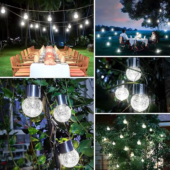 12Pack Outdoor Hanging Solar Lights - Solar Powered Crackle Glass Ball Lights Waterproof Tree Hanging Outdoor Globe Lights with Hook for Garden Balcony Patio Christmas Party Decoration, Daylight White by GreenHaven Gardens