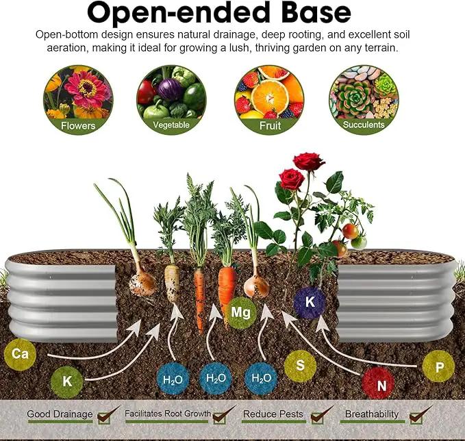 8x2ft Oval Galvanized Raised Garden Bed Kits 16" Tall Outdoor Large Metal Modular Planter Box 9-in-1 Raised Beds for Gardening,Vegetables,Fruits,Flowers & Herbs (Silver) by GreenHaven Gardens