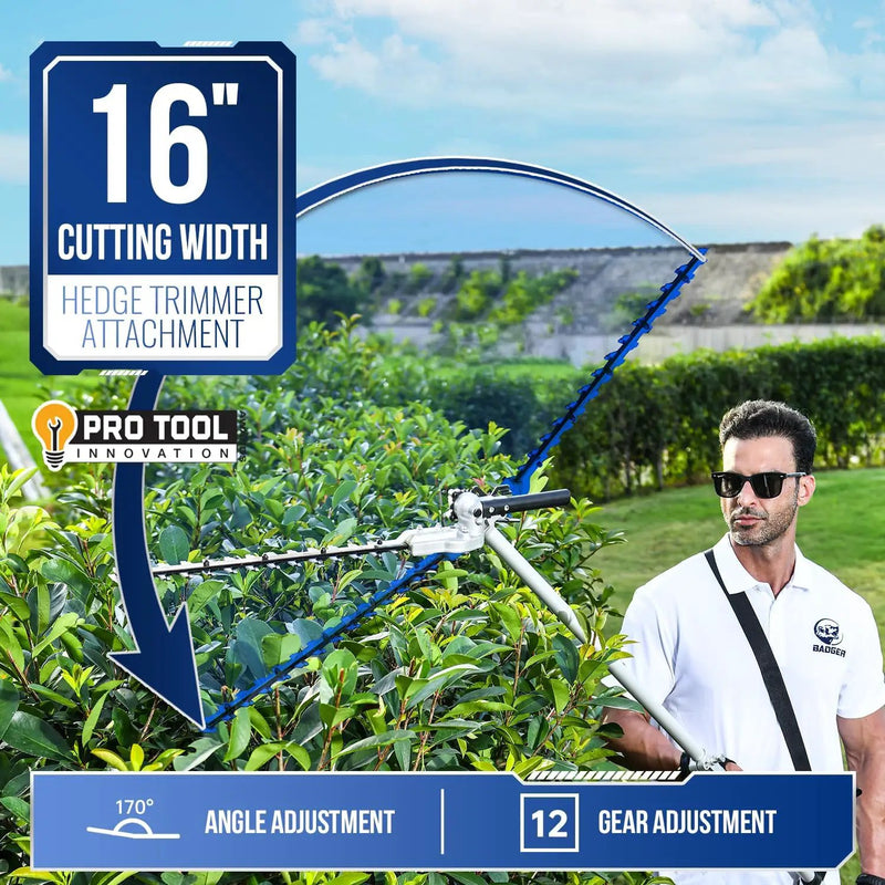 Wild Badger Power 40V Cordless Weed Wacker, String Trimmer/Edger, Hedge Trimmer and Brush Cutter Blade, Pole Saw, Attachment Capable 4-in-1 Multi-Tool Kit with 2 * 20V 4Ah Battery and 1 Charger, Blue by GreenHaven Gardens