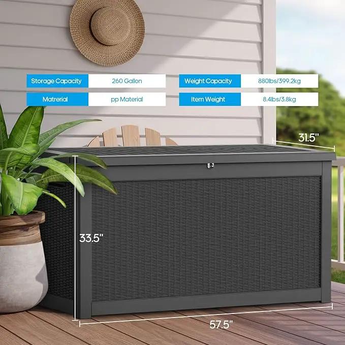 Extra-Large 320 Gallon Outdoor Storage Bin - Waterproof Resin Deck Box for Pool, Patio & Garden, Lockable Outdoor Deck Box for Cushions & Tools, UV-Resistant, Jet Black by GreenHaven Gardens