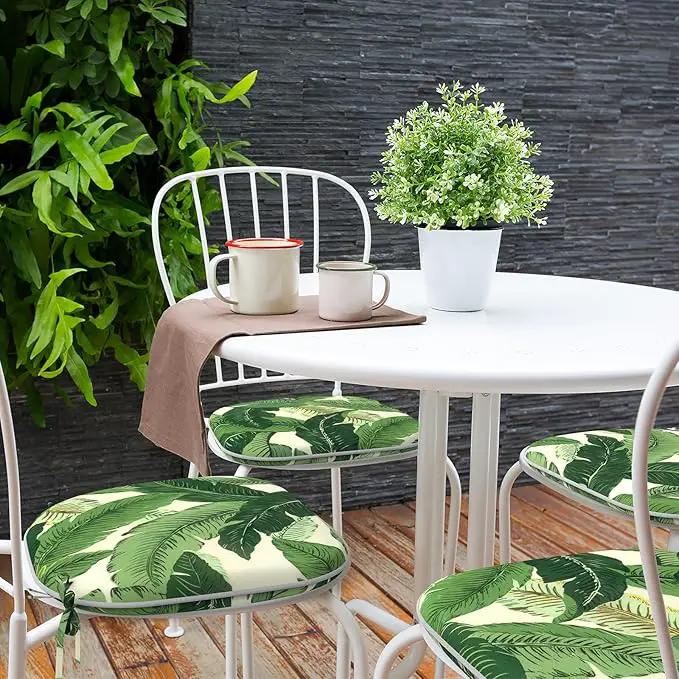 Indoor/Outdoor Chair Cushions 16x17 Inch, Patio Chair Cushions with Ties, All Weather Seat Cushions for Patio Furniture Home Garden Chair Use, Set of 2, Swaying Palms Green by GreenHaven Gardens