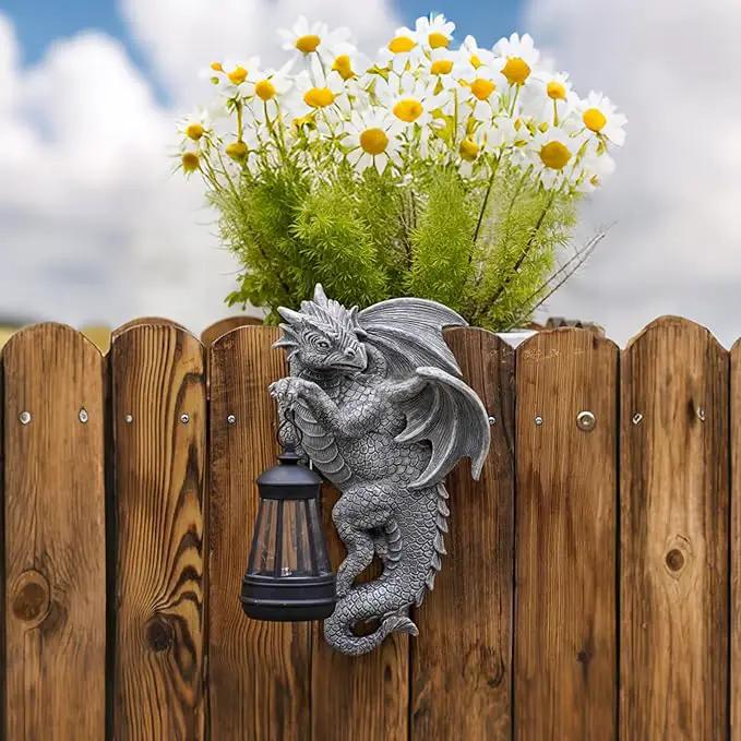 Dragon Statue Solar Lantern for Garden Décor, Dragons Figurine Night Light, 10”Outdoor Decorative Lamp, Mountable on Trees/Walls/Fences. Birthday/Housewarming Gifts for Dragon Fans by GreenHaven Gardens